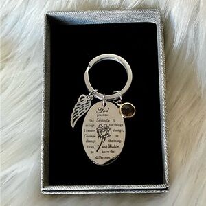 Serenity Prayer Keychain Inspirational Words Wings Charm in Box